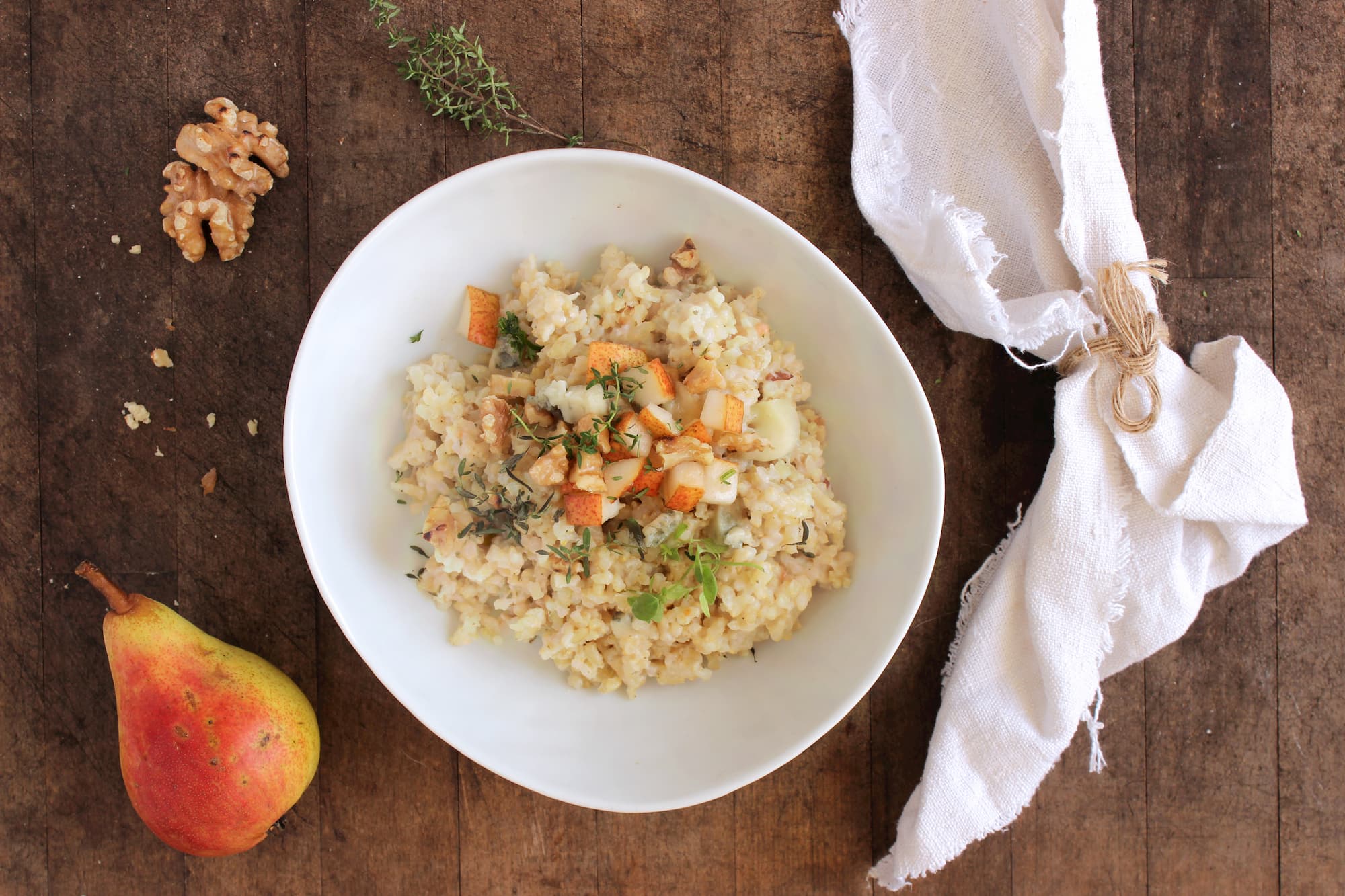 Vollkorn-Risotto mit Birne, Baumnüssen &amp; Gorgonzola :Magnesiummangel-Hilfe